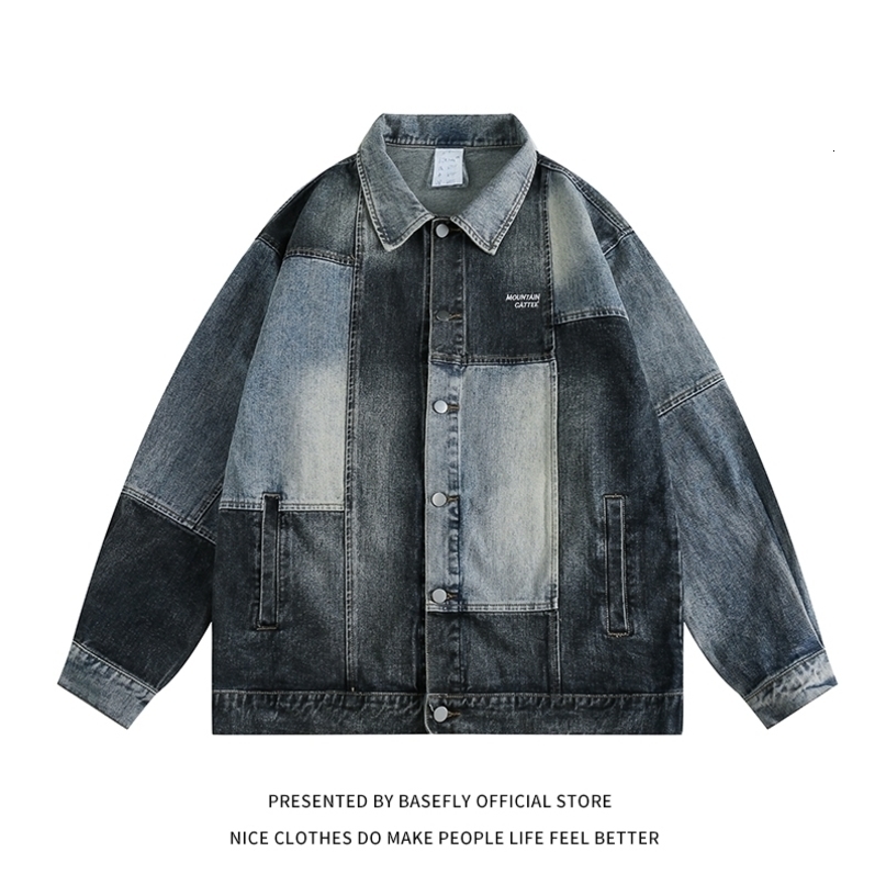 Mens Jackets Spring Autumn Patchwork Washed High Streetwear Men Denim Jean Jacket Unisex Women Coat College Couple Jeans Retro Vintage 230809