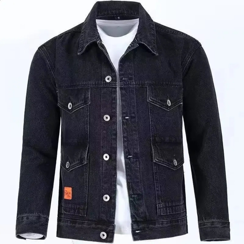 SpringAutumn Mens Denim Jacket Loose Fit Casual Fashion Trendy Korean Durable Work Clothes Collar 250312