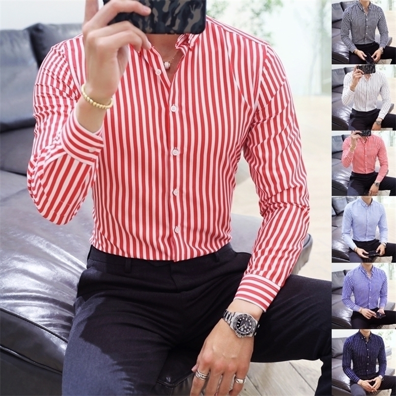 New Men Fashion Cotton Linen Shirts Long Sleeve Summer Striped Shirt Casual Loose Comfy Top