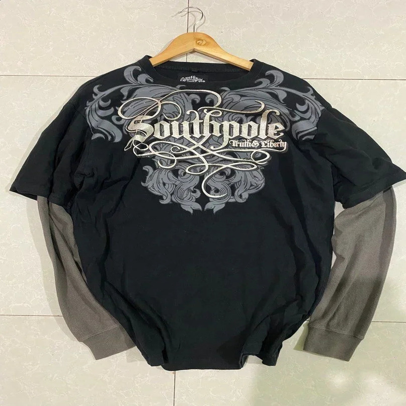 Y2K Tshirt Harajuku Fashion Letter Printing Large Long Sleeve Hip Hop Gothic Mens Casual Shirt 240911
