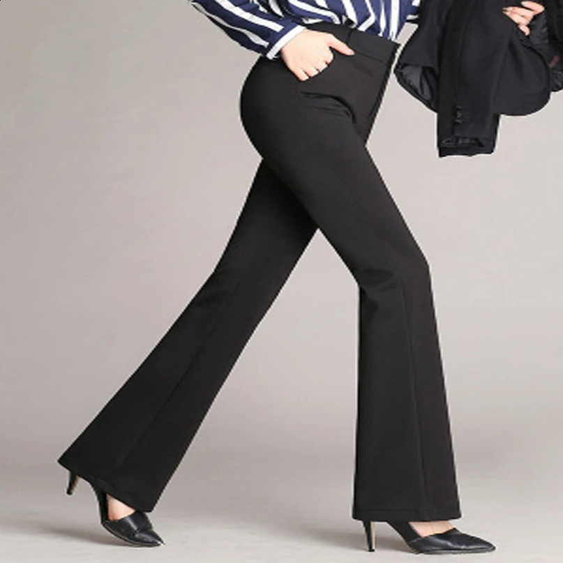 Women Pants Spring Summer Wide Leg Solid Casual High Waist Flared Female Office Lady Long Trousers Black 250228