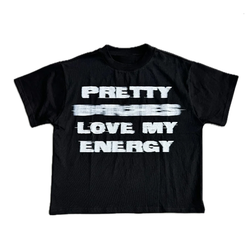 Retro Gothic letter print streetwear punk American style casual tops Harajuku high street cotton Y2K mens short-sleeved T-shirt 240823