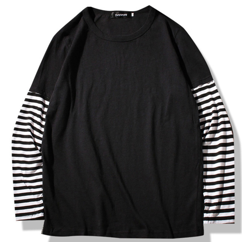 Spring Autumn Long Sleeve T-shirts Men O-neck Striped Patchwork Long T Shirts Men Fashion Casual Streetwear Men Tee Shirts 210225