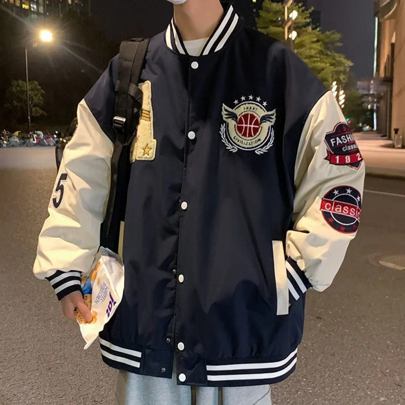 American loose bomber jacket mens casual top autumn and winter Japanese fashion couple 240808
