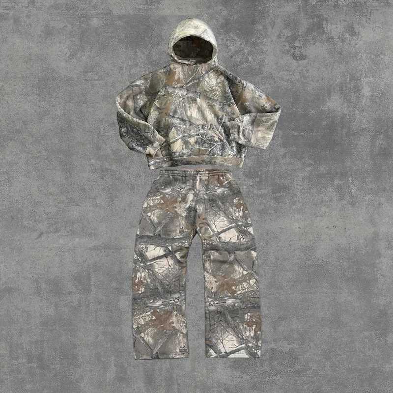 2 Pcs Outerwear Coords Y2K Retro Camo Men Zipper Hoodie Camouflage Pattern Streetwear Hip Hop Unisex Oversized Sweatshirt SetsXJ250924