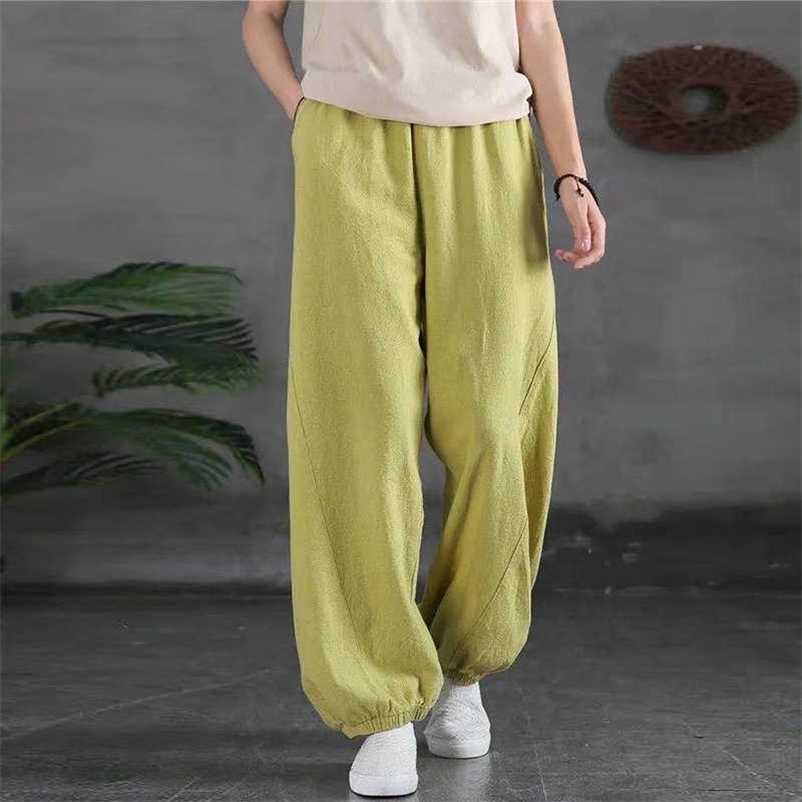 High Waist Autumn Casual Pants Cotton Linen Loose Wide Leg Straight Lady Long Women Spring Summer 210709