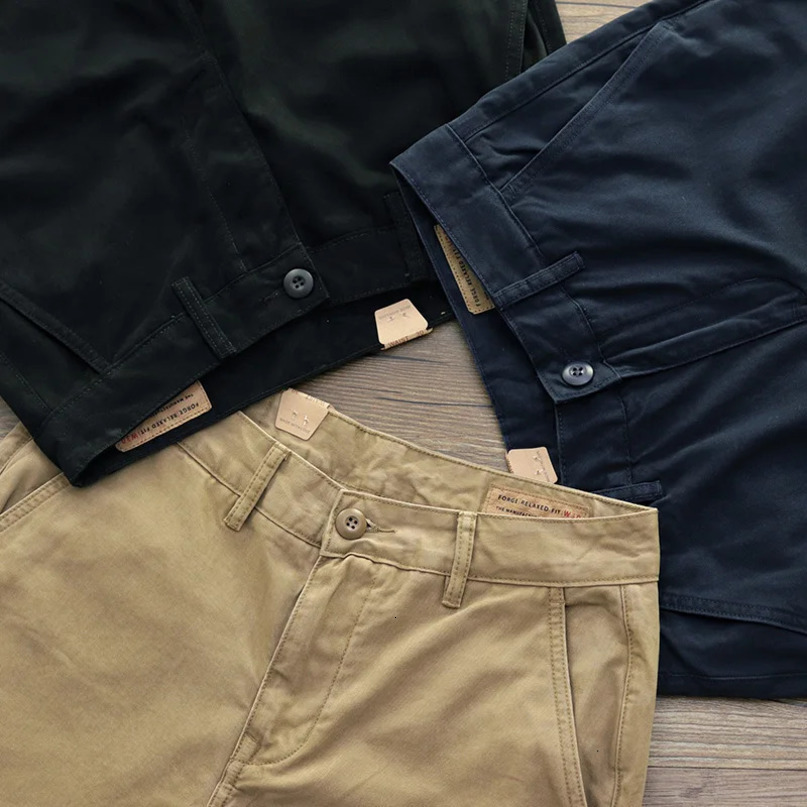 845# Autumn American Retro Twill Amekaji Chino Cargo Pants Mens Simple 100% Cotton Washed Straight Business Casual Trousers 241216