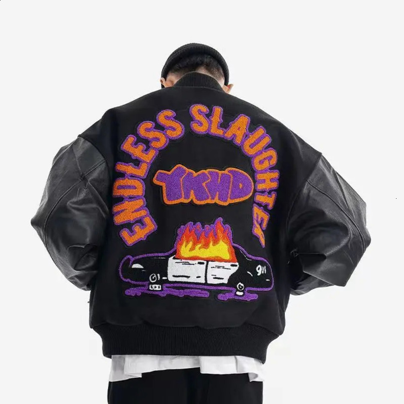 VINTAGE baseball uniform mens winter collage school team jacket embroidered synthetic leather sleeves womens bomber wool coat padding 240903