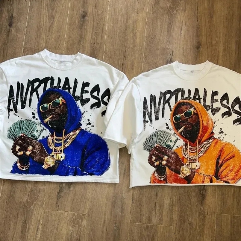 Hip-hop Street Personality Short-sleeved Loose Round Neck Extra Large Cotton T-shirt Portrait Print Y2k Harajuku Men Clothing 250617