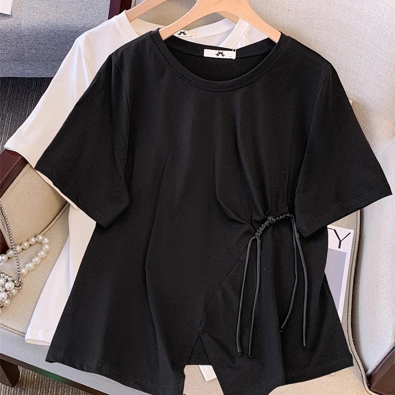 150Kg Plus Size Womens Bust 151 Summer Loose Chinese Style Irregular Split Short Sleeved T-Shirt 5XL 6XL 7XL 8XL 9XL 240813