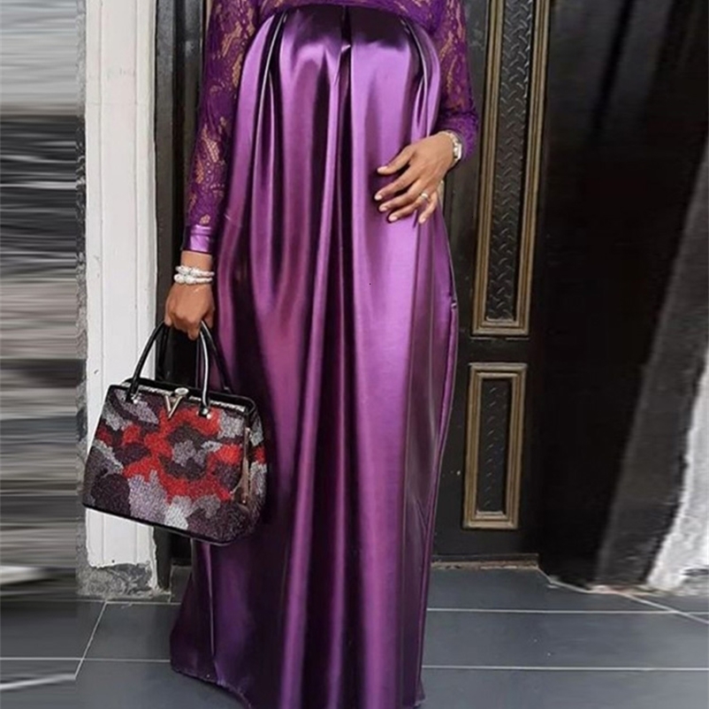 Party Dresses VONDA Oversized Longues Long Sleeve Mock Neck Vestidos Summer Women Vintage Kaftan Dress Bohemian Lace Patchwork Maxi Robes 230211