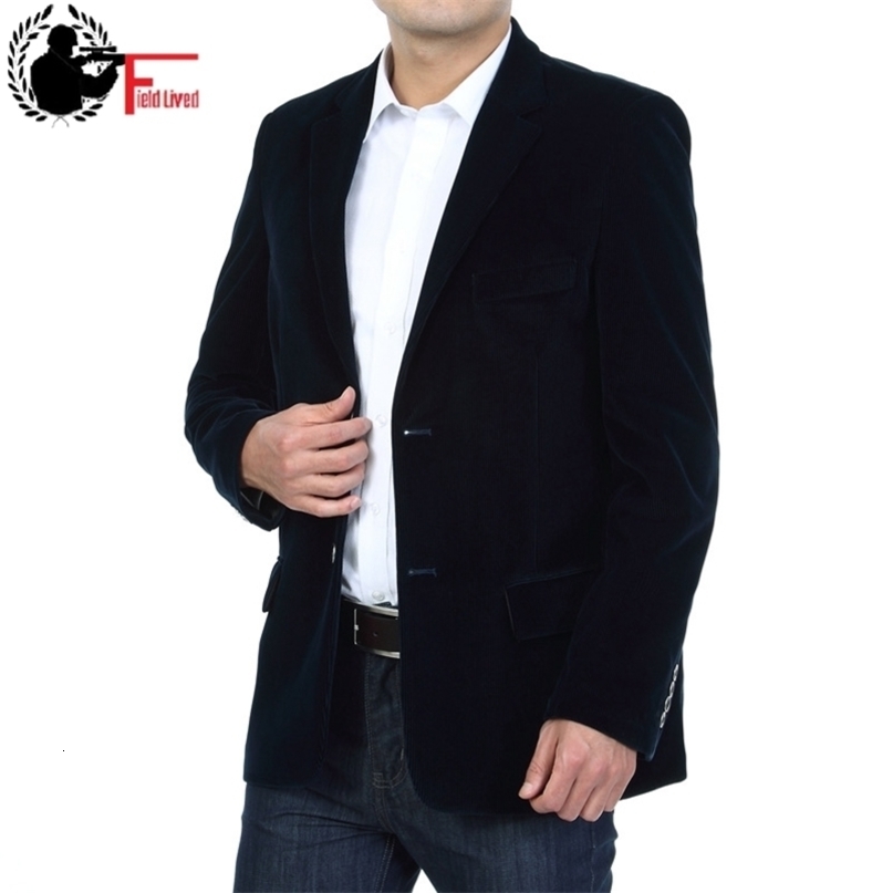 Mens Corduroy Blazers Spring Men Blazer Smart Casual Jacket Solid Camel Black Cotton Business Suit Jackets Male Officer 4XL 210818