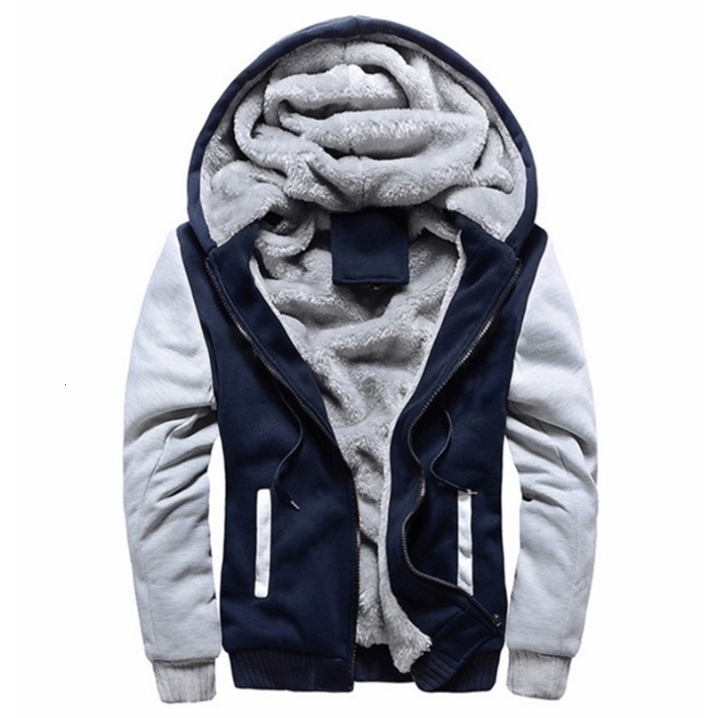 Casual Hooded Collar Men Hoodies Sweatshirts Winter Warm Thick Fleece Zipper Jacket Sportswear Outwear Oversized S-5XL 210818