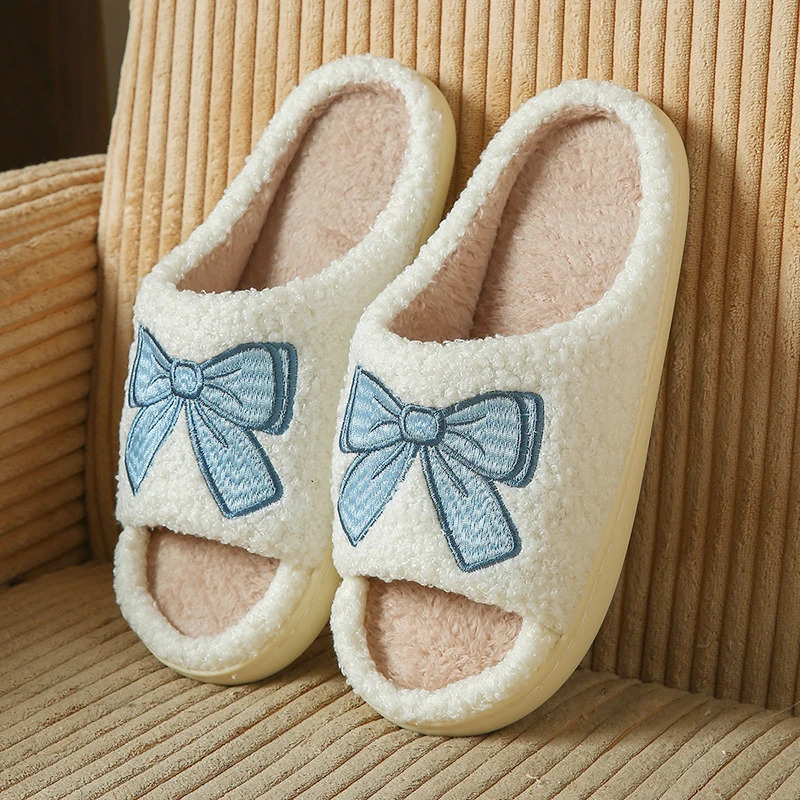 Fashion Womens Slippers Home Autumn Winter Woman Shoes Bow Fuzzy Fur Slides Flat Casual Indoor Fluffy Footwear 250924