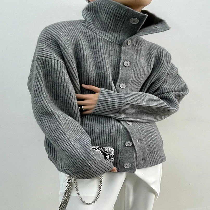 Mens Cardigans Niche Buttoned Womens Knitted Sweaters Trendy Loose Casual Sweater Coat Solid Color Top Korean Style 240123