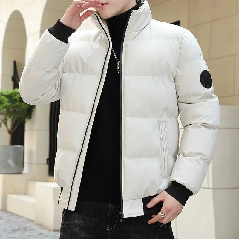 European and American Mens Autumn and Winter Fashion Standcollar Solid Color Zippered Puffer Cottonpadded Jacket M5XLXJ250924