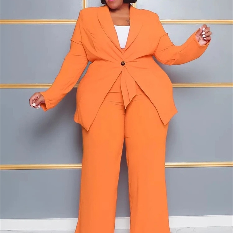 Plus Size Sets for Women Tailored Collar Long Sleeve Outwear Lace Up Floor-Length Trousers Office Work Wear Two Piece Outfits 240823
