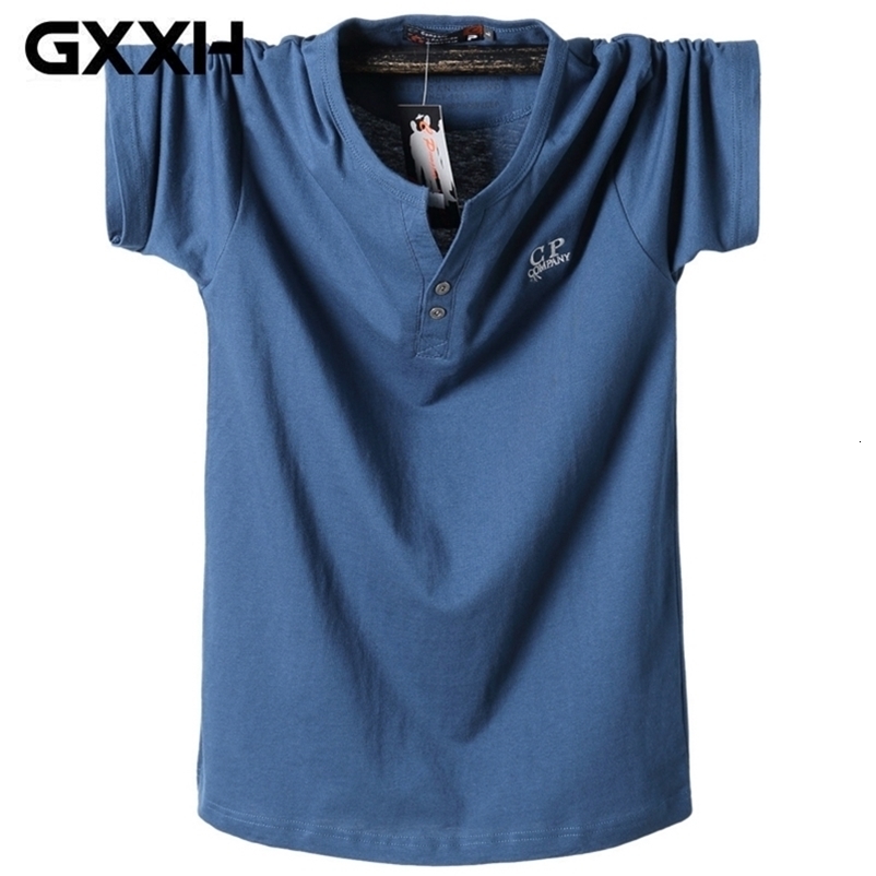 Summer Larger Size Short-sleeved T-shirt Men's V-neck Man Oversized Tee Male Solid Color Cotton M-3XL 4XL 5XL 6XL 7XL 8XL 210707