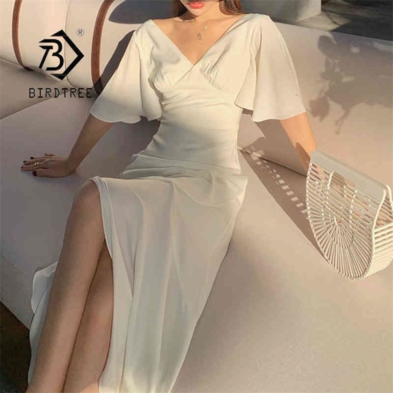 Summer Women's Vintage Asymmetric Maxi Dress Short Ruffle Sleeve V-Neck Beach Elegant Party Loose Dresses Lady D13307X 210416