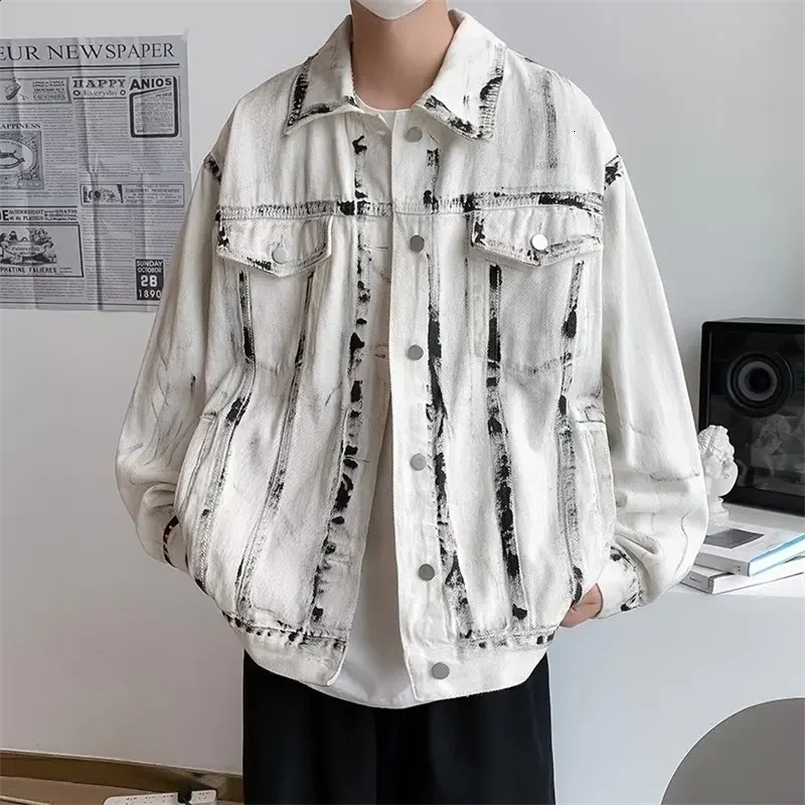 Spring Autumn Vintage Distressed Denim Jacket Loose Fit Casual Couple Jacket Trendy Street Wear For Men Women Wholesale 240829
