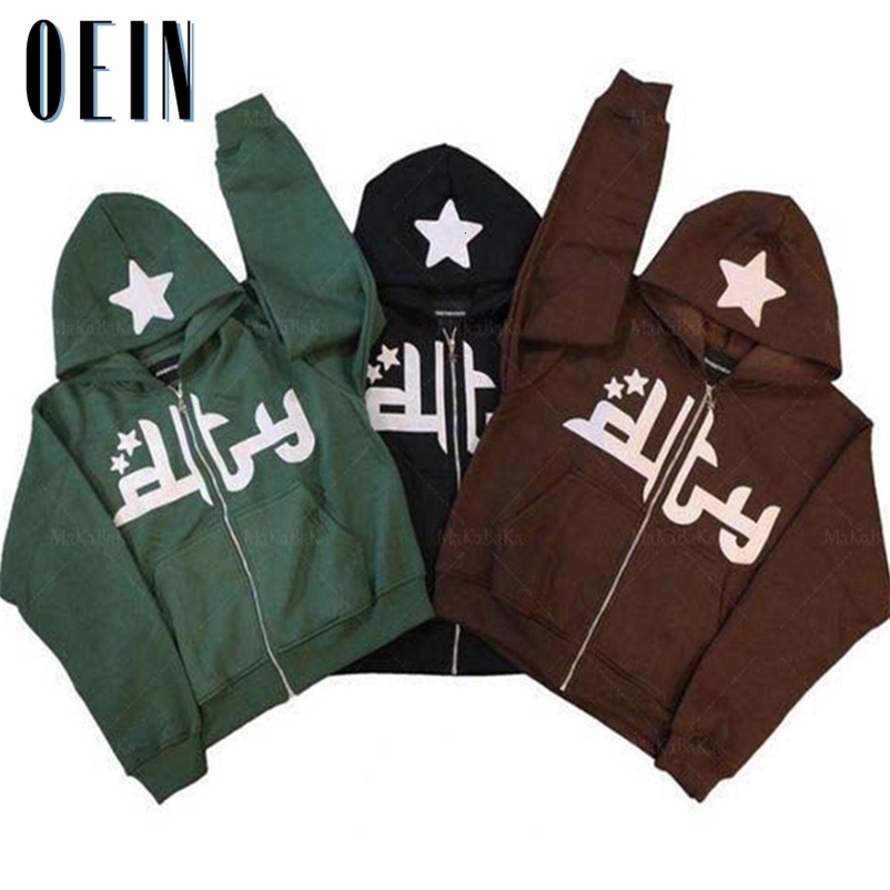 Men's Hoodies Sweatshirts Y2K Zipper Hoodies Men Fashion Star Graphics Print Hooded Sweatshirts Mens Sport Coat Harajuku Gothic Oversized Male