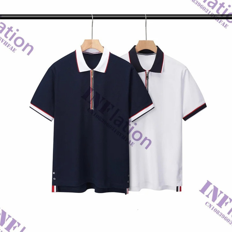 Mens halfsleeve striped cotton lapel shortsleeved Polo Tshirt casual trend couple wear 240516