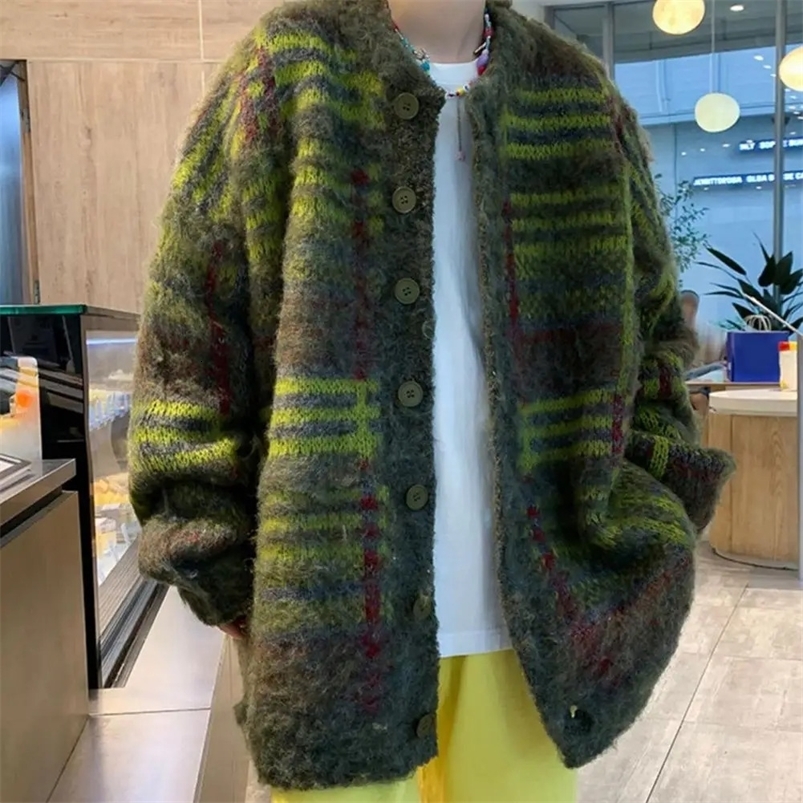 Winter knitted sweater cardigan single breasted retro American style thick and loose warm knit daily sweater jacket 241125