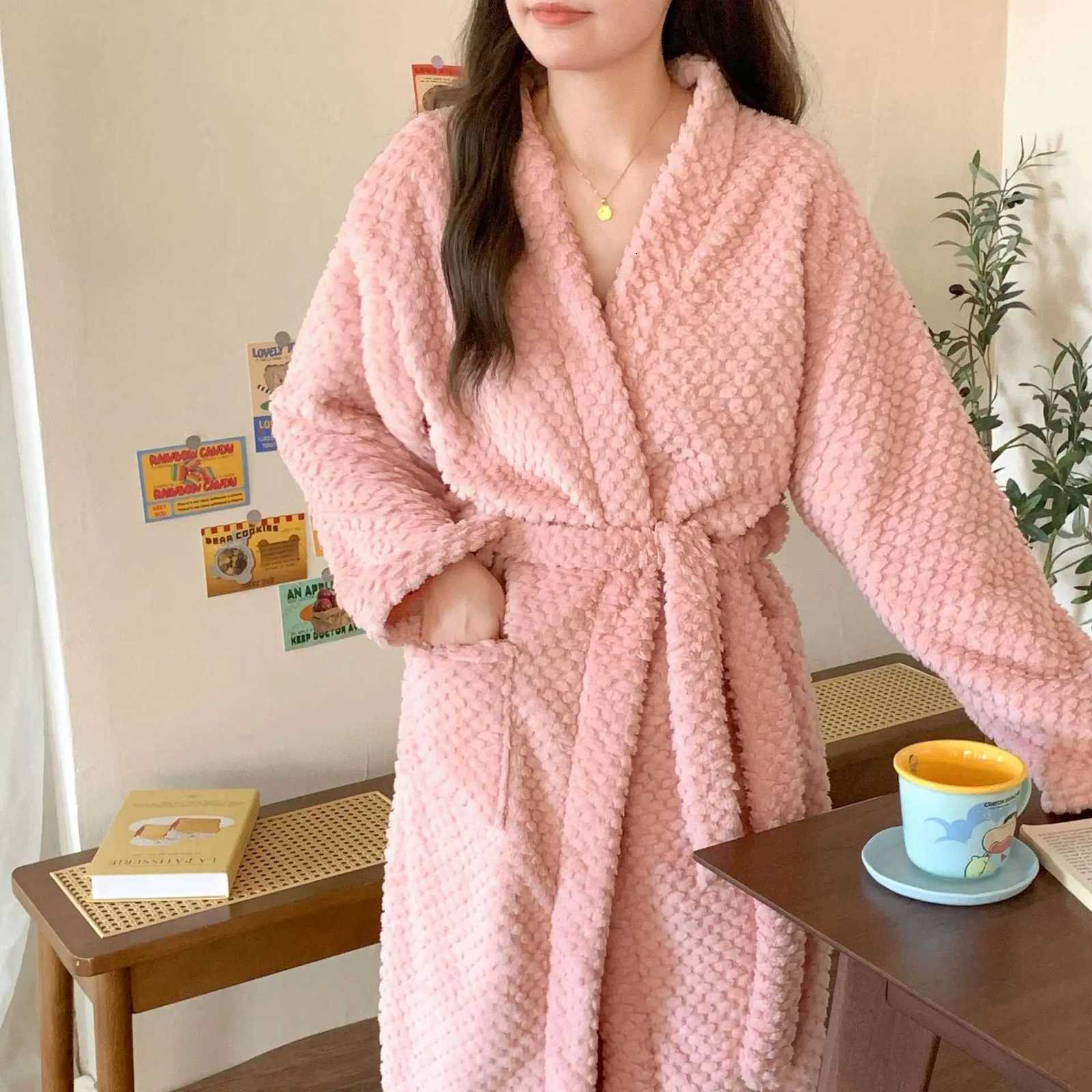New Fall and Winter Sexy Female Facecloth Robe Homewear Pajamas Padded Thickened Coral Fleece Robe Pajama Pants Homewear Set Z250924