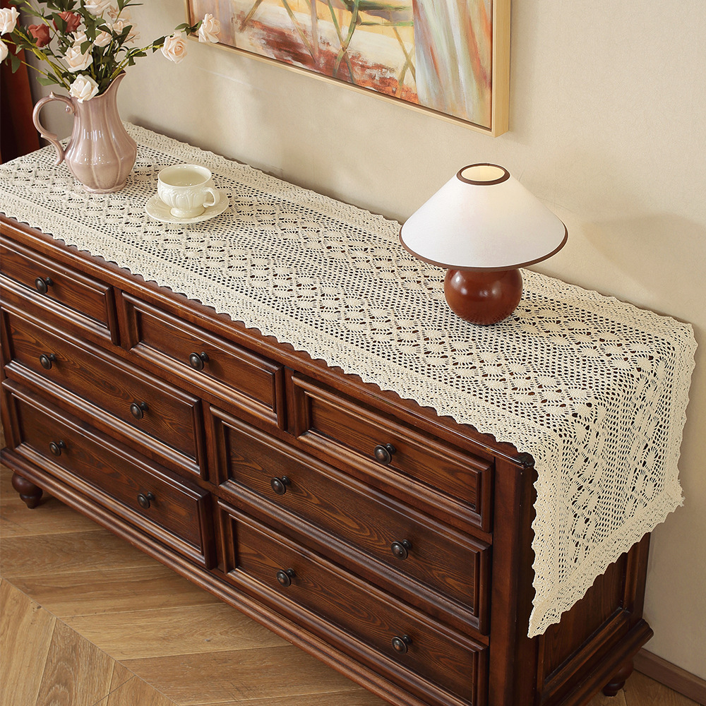 Table flag home bedside table TV cabinet dining sideboard drawer cabinet hollow cotton thread crochet cover cloth CMXT01-image-1078755096