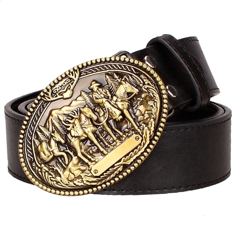 Mens Belt Knight Wild Western Cowboy Style Hip Hop Rock Jeans Belt Metal Gold Buckle241015bj
