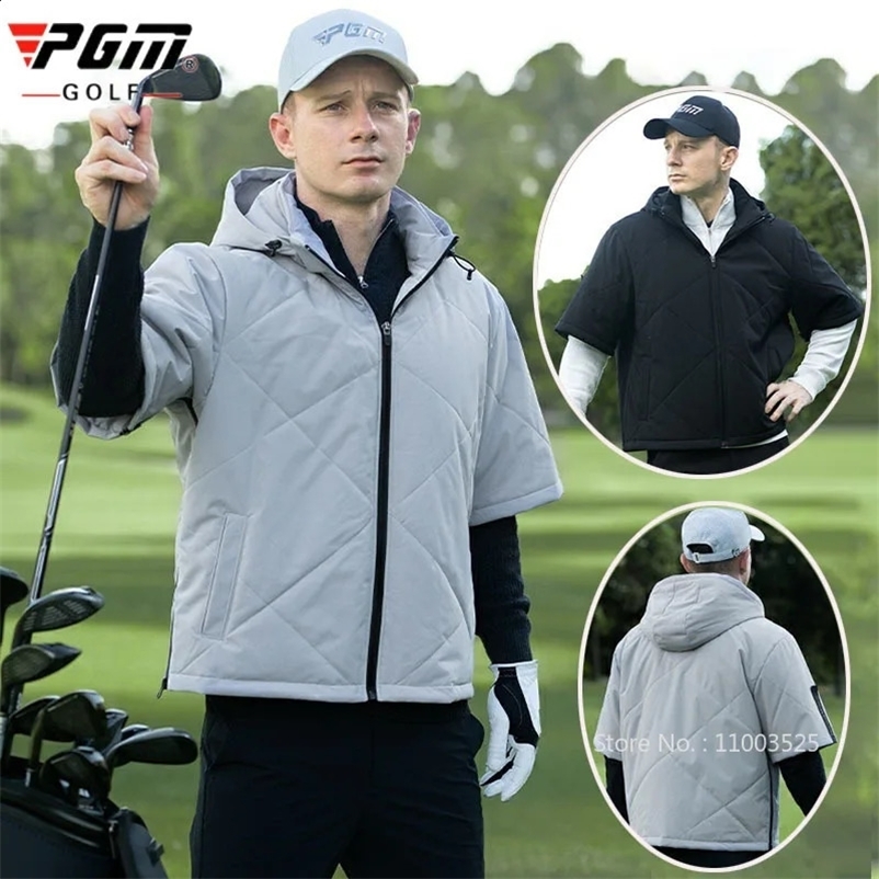 Pgm Winter Mens Golf Wear Warm Thick Cotton Jacket Male Short Sleeve Down Jacket Windproof Sports Coat Hooded Windbreakers 250114bj
