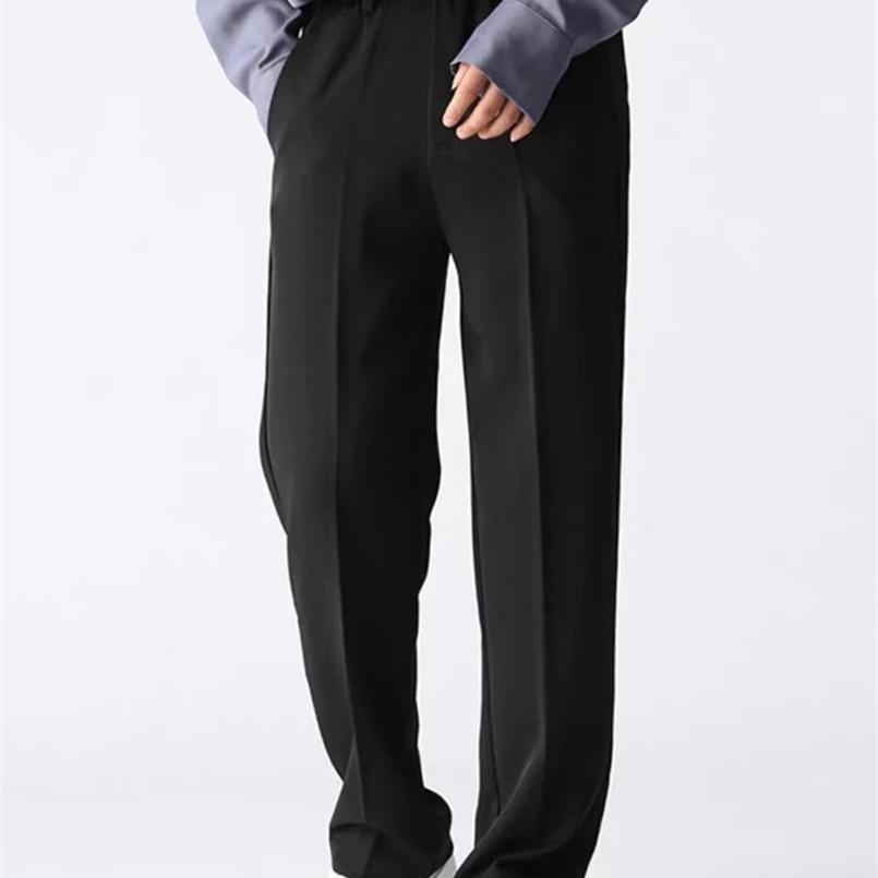 Spring and autumn casual pants mens Korean fashion elastic polyester loose elastic straight pants mens half width set pants 240824
