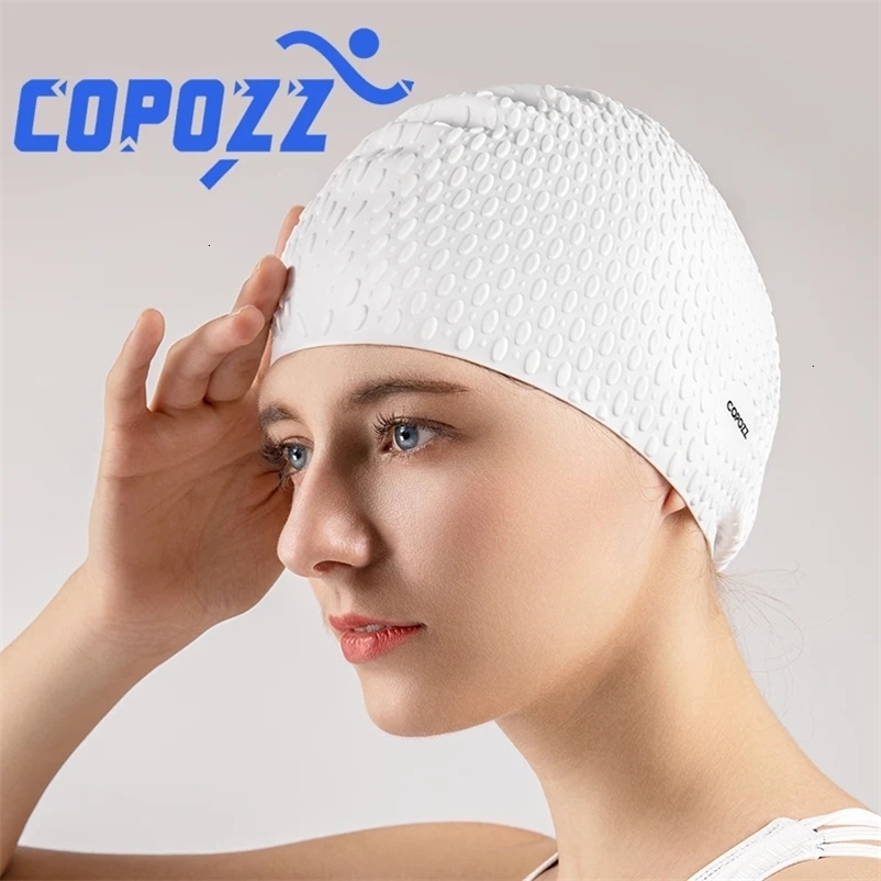 Summer solid color particle swimming cap high elasticity silicone waterproof earmuffs mens womens and adult swimming pool caps 240429bj