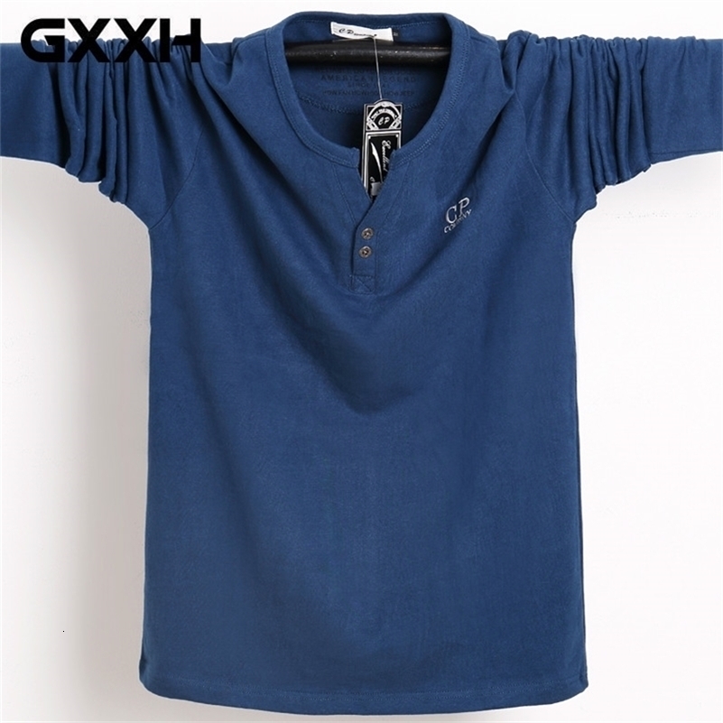 Autumn Large Size Long Sleeved Oversized T shirt Men's V-neck Multi-color Tshirt Big Tall Man Cotton M-3XL 4XL 5XL 6XL Male 210319
