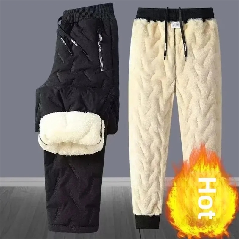Thick wool down cotton pants mens winter work clothes snow and wind resistant warm casual pants 241111