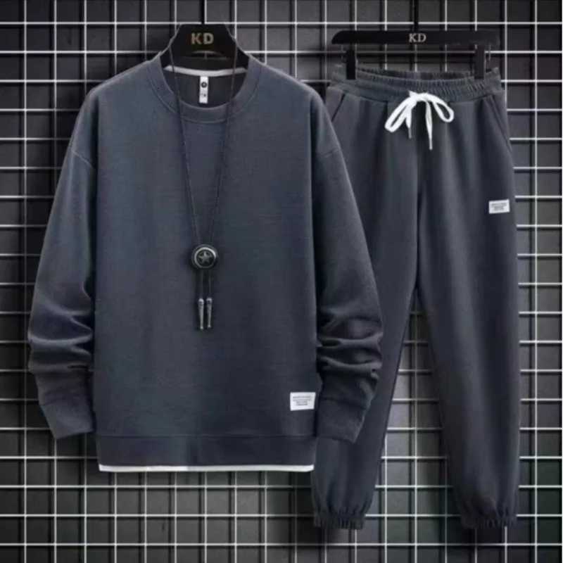 Autumn Mens Sweatshirt Sweatpants Two Piece Set Linen Fabric Comfortable Sports Suit Jogger Tracksuit Plus Size Sportswear MaleXJ250924
