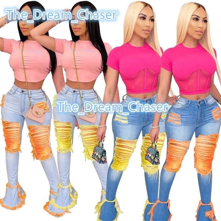 Bell Bottom Jeans Flare Denim Pants Ripped Jeans Wholesale Ladies Sexy Women Stacked Stretch Skinny Plus Size Blue High Waist