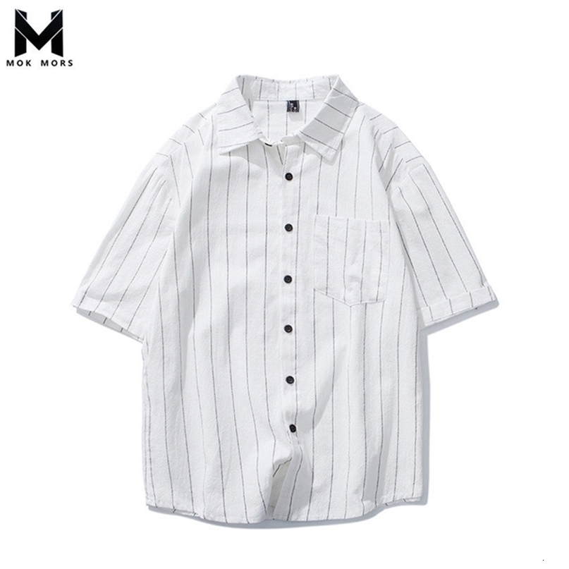 New Summer Men's Shirt Stripes Men's Collar Casual Shirt Loose Fashion Trend Men's Fivepoint Sleeve Shortsleeved Shirt