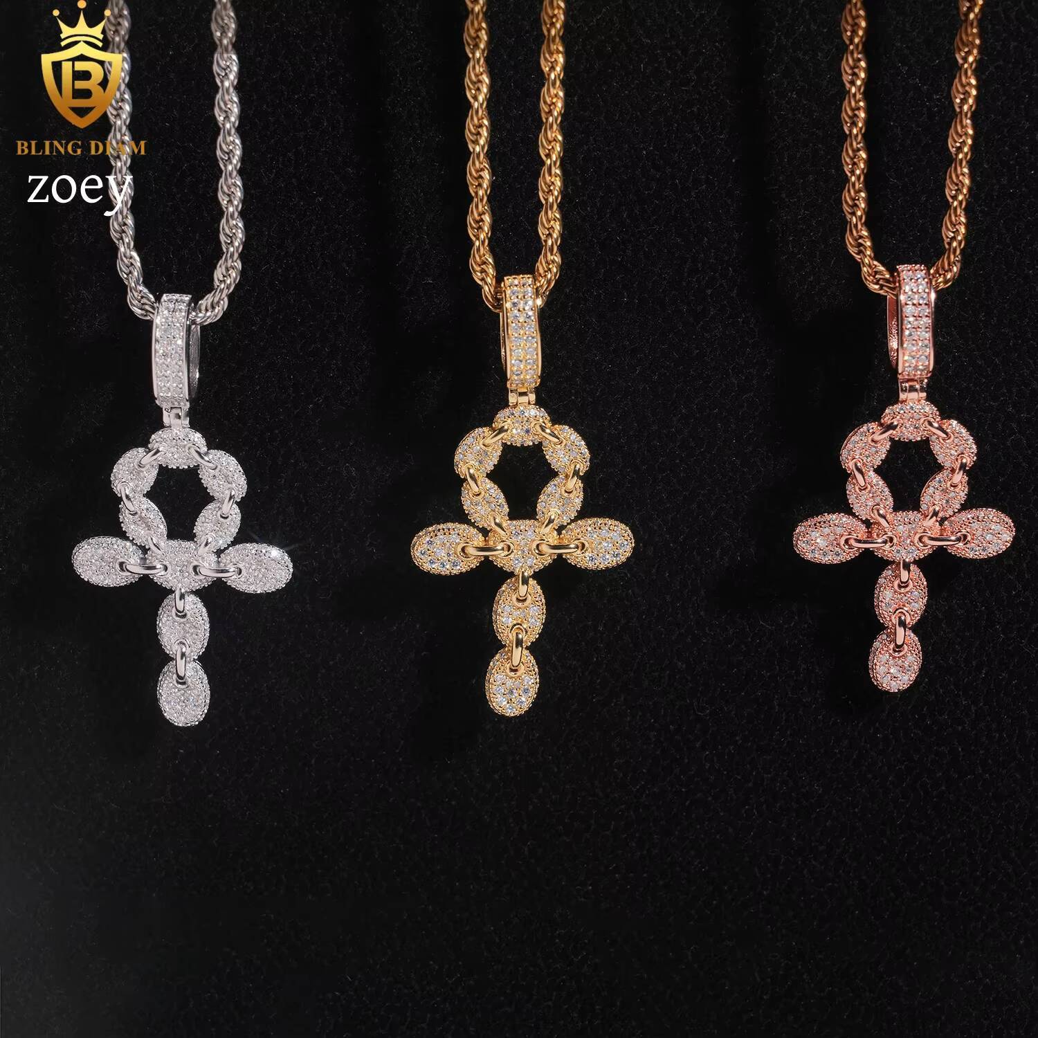 Low Price Wholesale Hip Hop Jewelry Vvs Moissanite 925 Sterling Silver Rose Gold Cross Iced Out Vintage Pendant