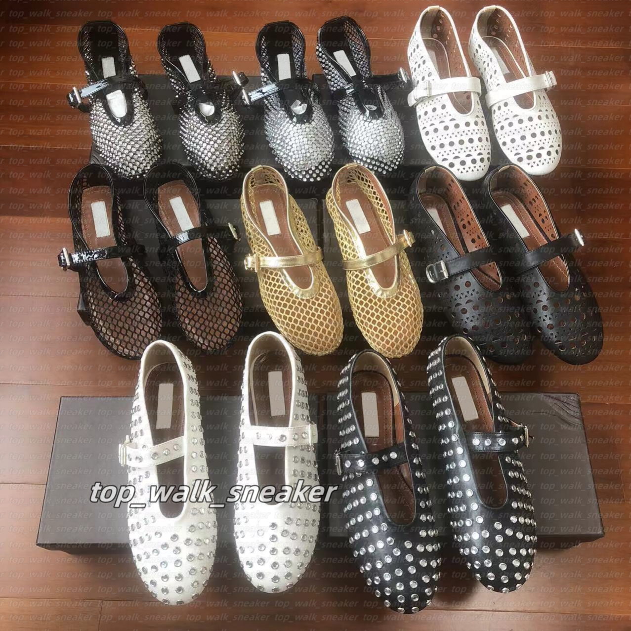 Flat bottomed dress designer women round toe rhinestone boat shoe luxurious leather rivet buckles Mary Jane shoes comfortable ballet66-image-999714365