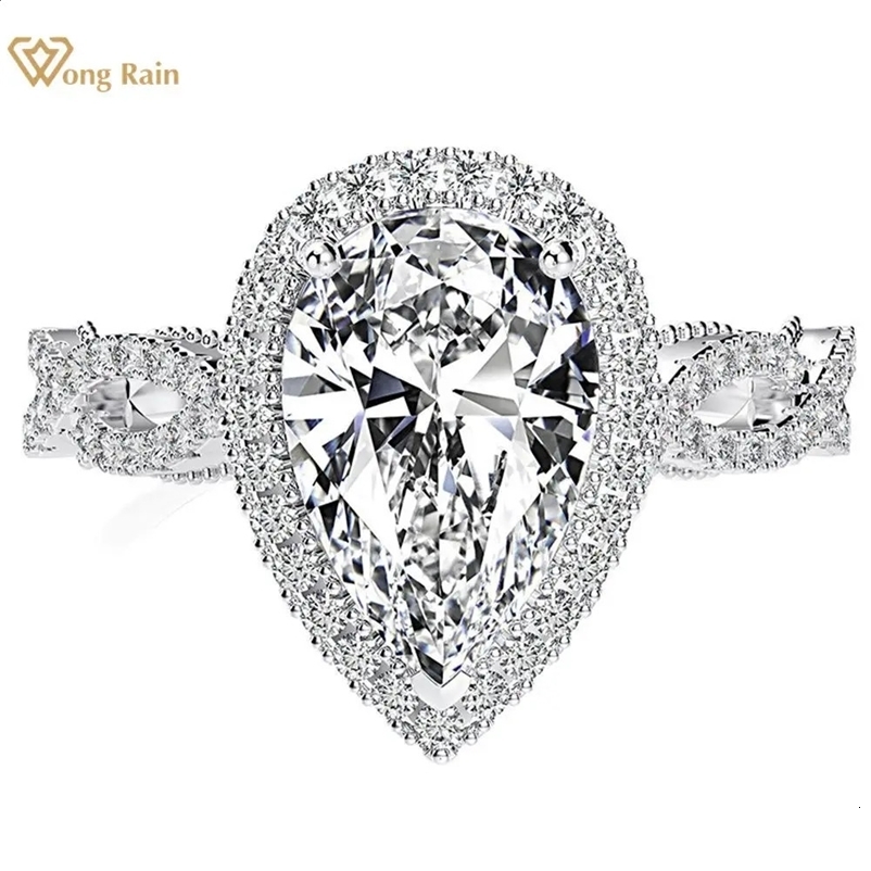 Wong Rain Luxury 100% 925 sterling silver 3 CT pear patterned gemstone engagement ring exquisite jewelry wholesale241015bj