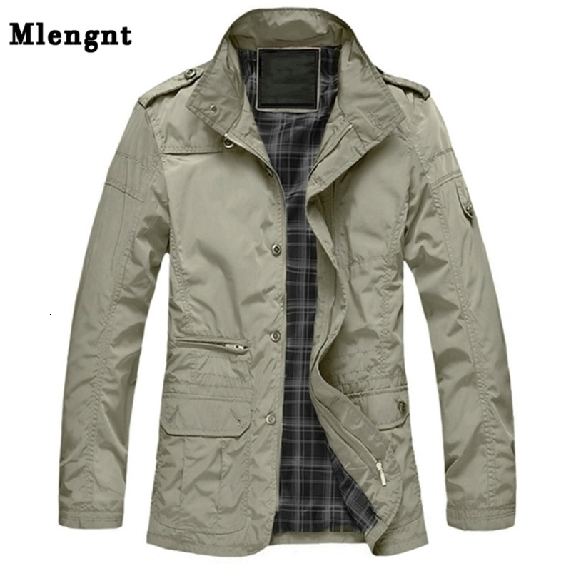 M-5XL Men Long Trench Coat For Spring Autumn Thin Windbreaker Parka Summer Thin Varsity Khaki Outerwear Male Jacket Casual Baggy 211105