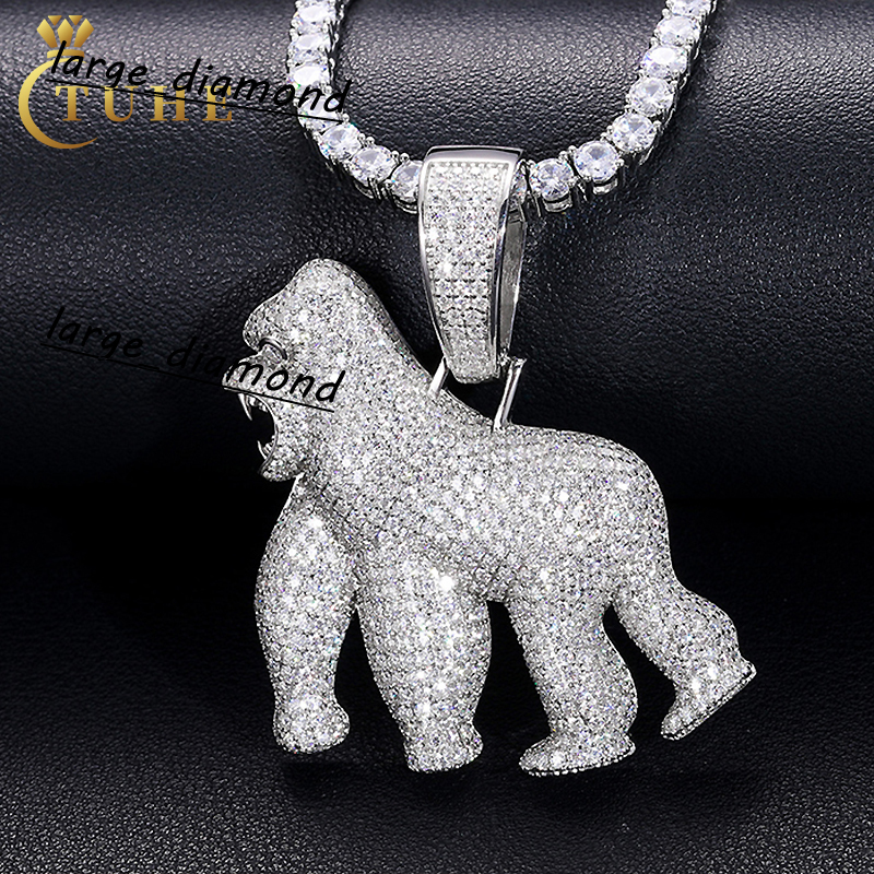 Hot Sale Instock Iced Out VVS Moissanite Gorilla Pendant Shinning 925 Sterling Silver Pass Diamond Test Luxury Jewelry for Men