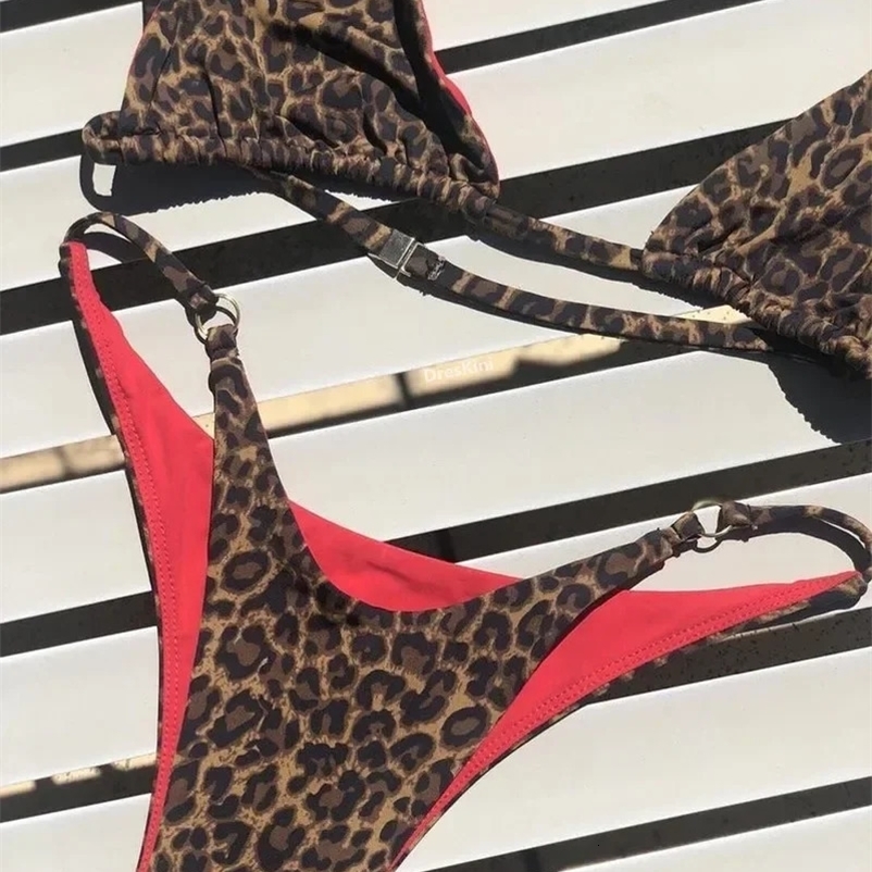 Sexy Leopard Bikini Suit Women Strap Push Up Swimsuit Three Points Bikini Low Waist Swimwear Women Summer Backless Beachwear 250117
