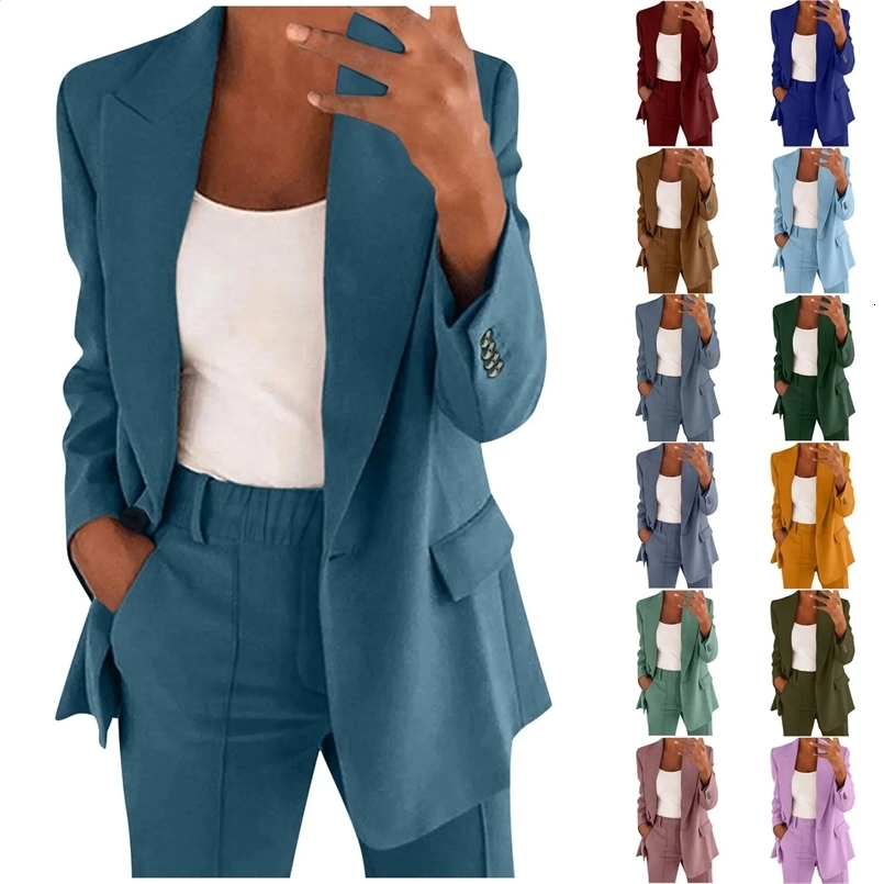Summer Thin Jacket Blazer Casual Wide Leg Pants Two Piece Elegant Womens Pants Set Office Outfits Business Clothing 241007
