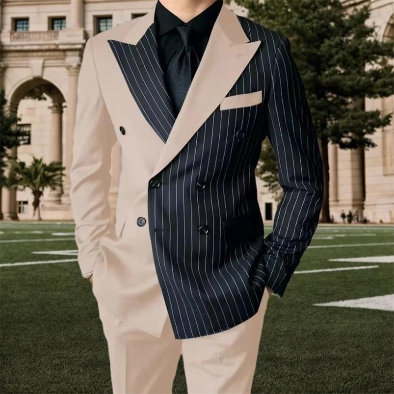High quality mens striped suit ultra-thin fit top lapel 2-piece jacket and pants set suitable for wedding parties mens party sets 241111