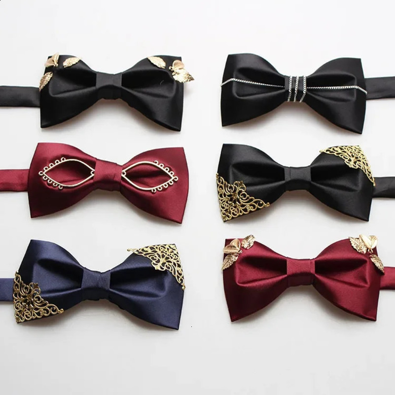 Mens flat bow grooms wedding dress in red black navy blue metal mens bow 241220