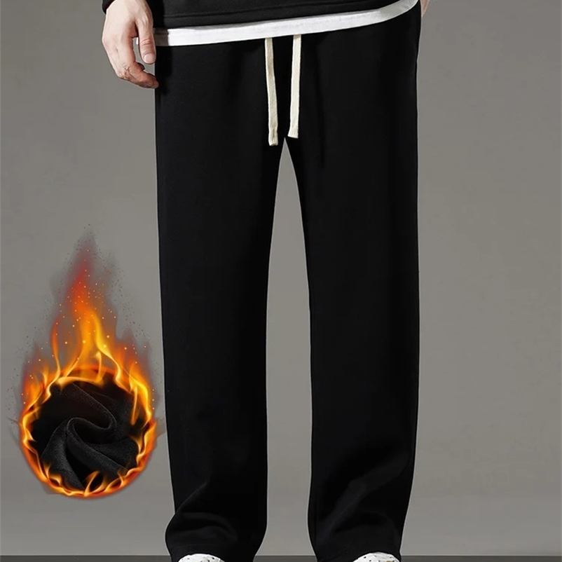 Winter Mens Sports Pants Wool Lined Sweatshirt Thick Warm Straight Casual Sports Pants Mens Weather Goose Down Trouser 240927