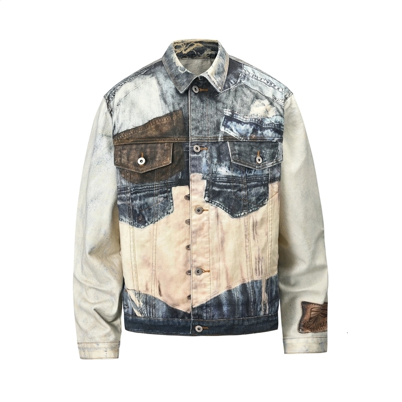 Contrast Color Back Lace Up Patchwork Denim Coat for Men and Women Windbreaker Bomber Jacket Casual Loose Jeans Clothes 241008