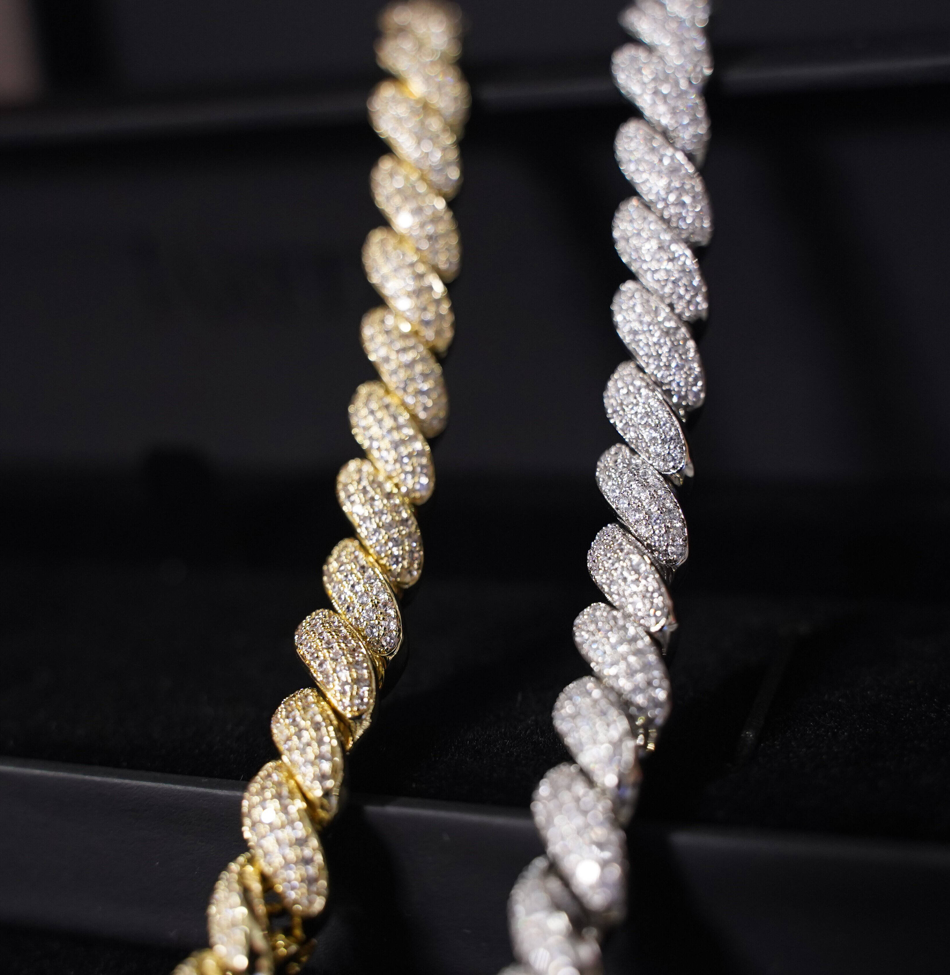 New Trendy Bling 925 Silver Heart Bracelets 2 Row Miami Cuban Link Chain Necklace Hiphop Rapper Jewelry with Moissanite
